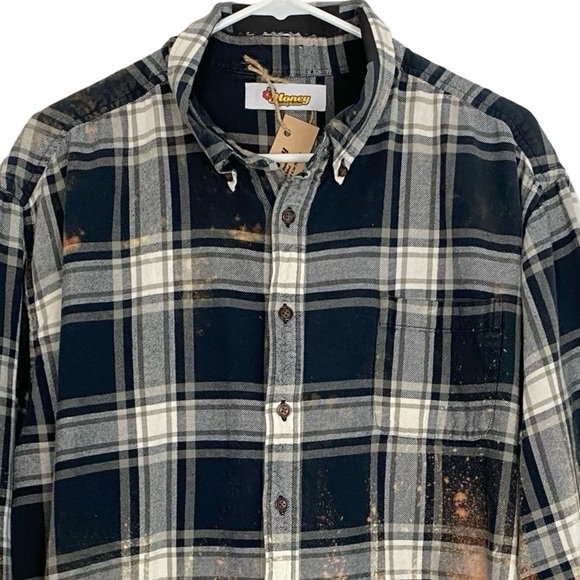 Fleetwood Mac Band Flannel Shirt Mens XL Unisex Upcycled Handmade Black Plaid - Picture 3 of 13